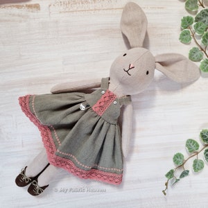 Linen bunny doll and clothes soft toy PDF sewing pattern photo-tutorial instructions