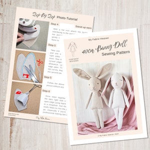 Linen bunny doll and clothes soft toy PDF sewing pattern photo-tutorial instructions