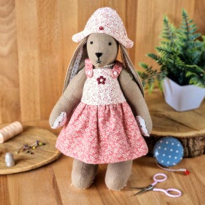 Jointed Bunny Soft Toy Sewing Pattern Tutorial With Dress & Hat (PDF)
