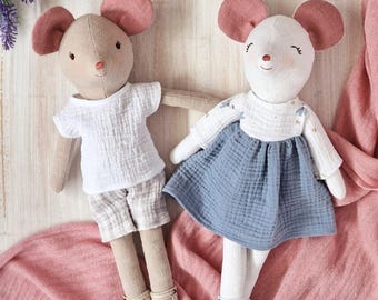 Mouse doll with clothes easy sewing pattern PDF. 40cm/16&quot; cloth mice step-by-step photo-tutorial stuffed animal soft toy by My Fabric Heaven