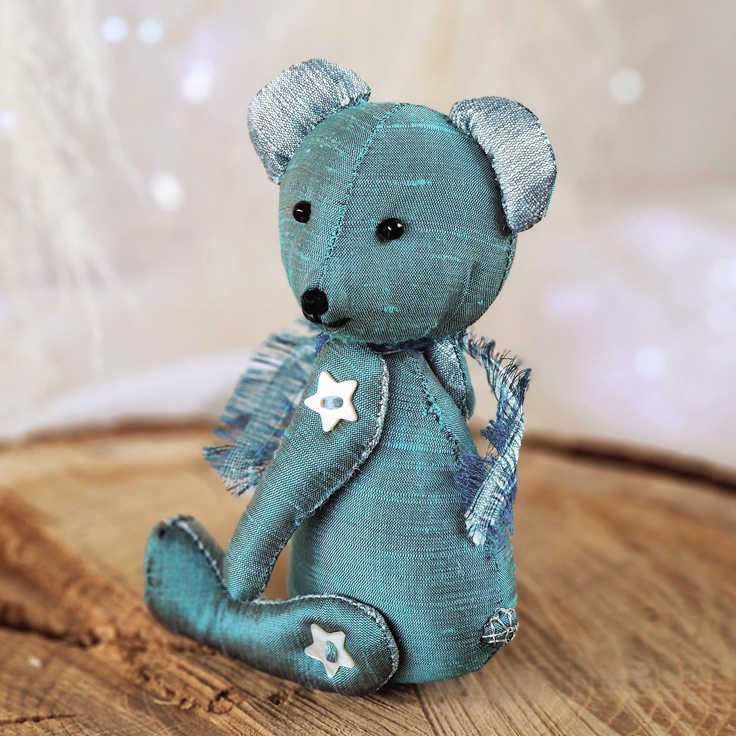 Miniature Teddy Bear PDF Sewing PATTERN, Winter Snowflake Bear, Tiny Teddybear, Little Memory Bear with hand embroidery by My Fabric Heaven