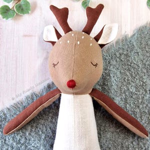 Linen Deer Dolls, Fawn, Reindeer & Doe easy beginner sewing pattern PDF 40cm/16&quot; stuffed animal soft toy with step-by-step photo tutorial