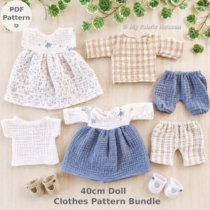 Doll Clothes PDF Sewing Pattern Bundle; Summer Outfits for 40cm Dolls