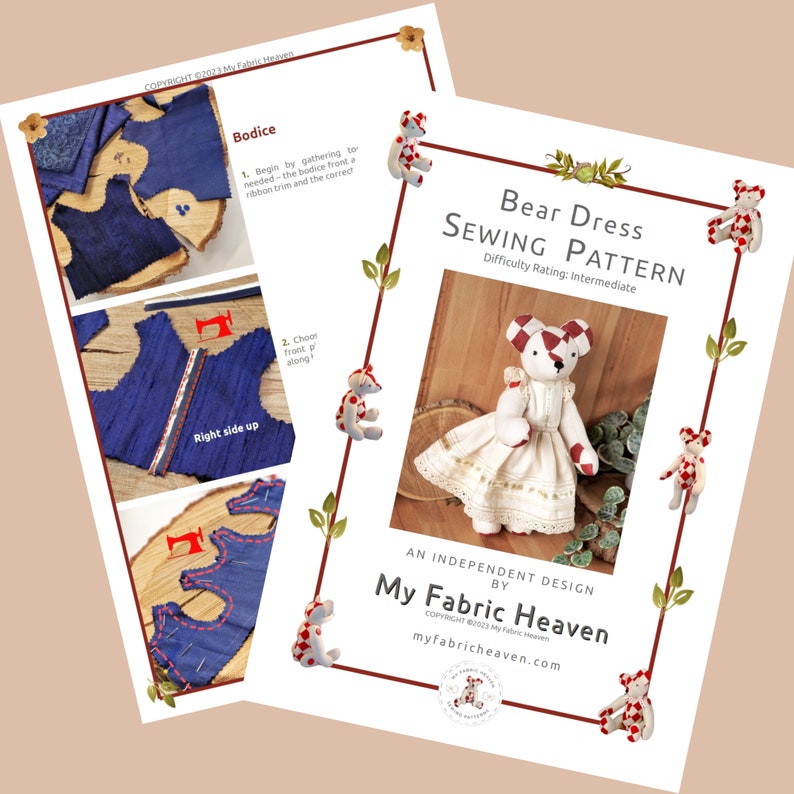 Bear or doll dress sewing pattern and photo tutorial