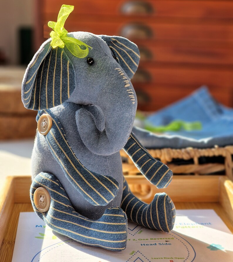 Denim Elephant PDF Sewing Pattern, Button Jointed Keepsake Memory ...