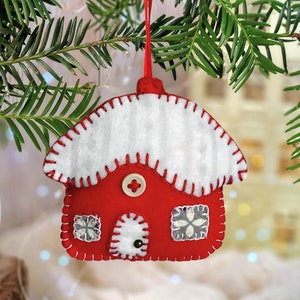 Little House, Christmas Snowy Cottage Felt Ornament Christmas Decoration PDF Sewing PATTERN