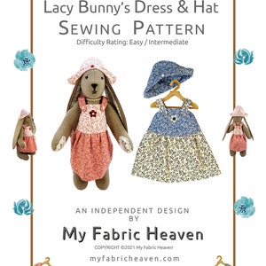 Stuffed Rabbit Dress Pattern Jointed Bunny Soft Toy Sewing Pattern Tutorial With Dress & Hat (PDF ...