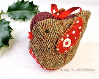 Robin Christmas Ornament Sewing Pattern: Tweed Bird Photo-Tutorial (PDF)