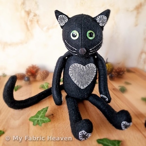 Gothic Black Cat Felt Sewing Pattern, Halloween Stuffed Animal (PDF)