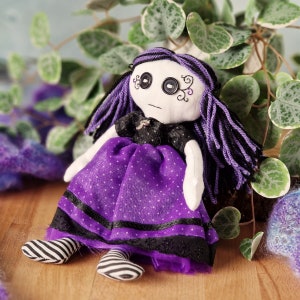 Gothic cloth doll PDF SEWING PATTERN creepy cute button-eyed rag dolls & photo-tutorial with hand embroidered tattoos and jewellery