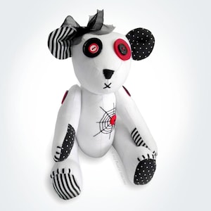 Gothic teddy bear sewing pattern, Unique Spooky Halloween Soft Toy Sewing PATTERN pdf with Spider Web hand embroidery, memory bear, keepsake