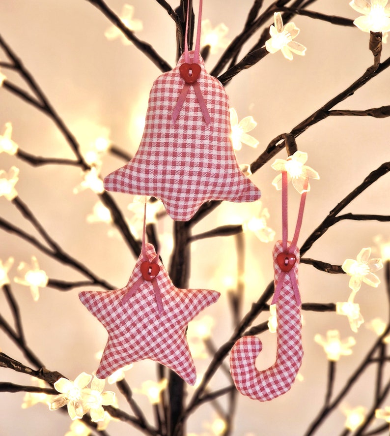 6 décorations d'arbre de Noël faciles en tissu faites main, patron de couture et tutoriel PDF image 3