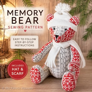 Memory Bear Sewing Pattern PDF, Keepsake Teddy With Hat & Scarf
