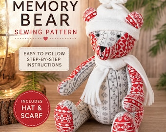 Memory Bear Sewing Pattern PDF, Keepsake Teddy With Hat & Scarf
