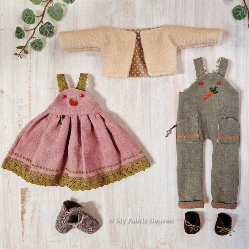 Linen bunny doll and clothes soft toy PDF sewing pattern photo-tutorial instructions