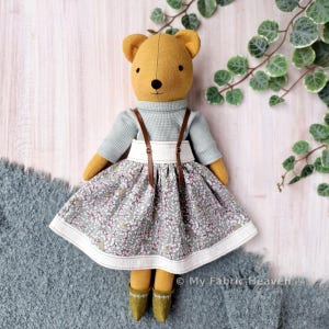 3-in-1 Bear Dolls, Teddy, Panda & Koala with clothes, easy sewing pattern PDF. 40cm/16" stuffed animal soft toy step-by-step photo tutorial.