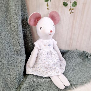Mouse doll with clothes easy sewing pattern PDF. 40cm/16" cloth mice step-by-step photo-tutorial stuffed animal soft toy by My Fabric Heaven