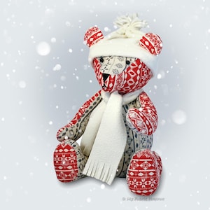 Memory Bear Pattern, Jingle Bear Keepsake Teddy, PDF Sewing PATTERN, Christmas Themed Teddy Bear with Hat & Scarf, Sew A Bear, Toy Pattern.