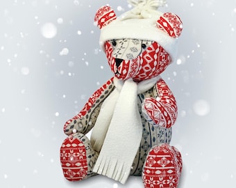 Memory Bear Pattern, Jingle Bear Keepsake Teddy, PDF Sewing PATTERN, Christmas Themed Teddy Bear with Hat & Scarf, Sew A Bear, Toy Pattern.