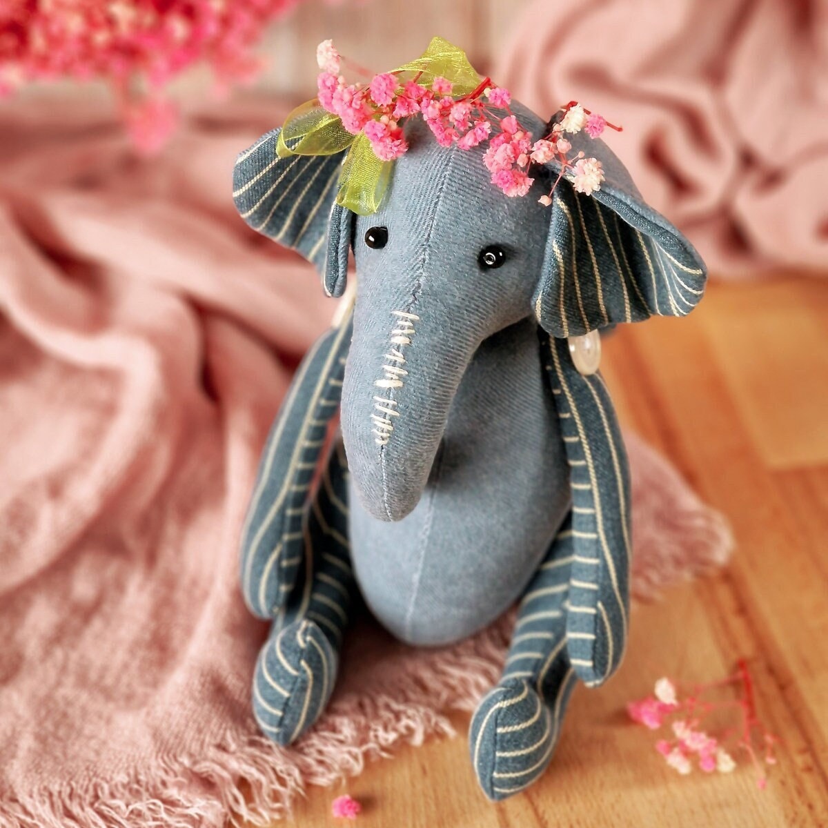 Denim Elephant PDF Sewing Pattern, Button Jointed Keepsake