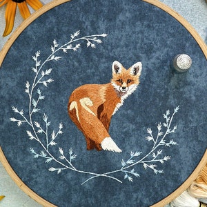 Fox Thread Painting Embroidery Pattern,  Needlepainting Video & Photo Tutorial PDF, Woodland Thread Painting, Hand Emboidery, Silk Shading