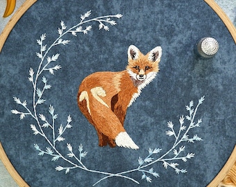 Fox Thread Painting Embroidery Pattern,  Needlepainting Video & Photo Tutorial PDF, Woodland Thread Painting, Hand Emboidery, Silk Shading