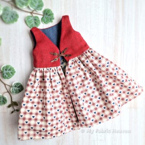 Doll dress pinafore PDF sewing pattern for 40cm/16&quot; dolls. Fully lined and reversible by My Fabric Heaven