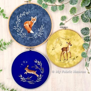 Fawn, Fox, Hare Thread Painting Embroidery Pattern Bundle & Videos PDF