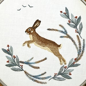 Hare Embroidery Pattern Pdf, Bunny Rabbit Needlepainting Pattern Photo Tutorial & Video, Woodland Thread Painting, Nature Hand Emboidery Pdf