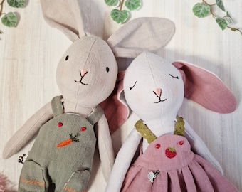 Bunny doll with clothes easy sewing pattern PDF. 40cm/16" cloth rabbit step-by-step photo-tutorial stuffed animal soft toy -My Fabric Heaven