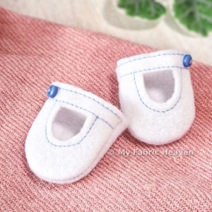Doll's Felt Sandals, Summer Shoes, EASY PDF sewing pattern for 40cm/16" soft toys with tiny dolly button clasps by My Fabric Heaven