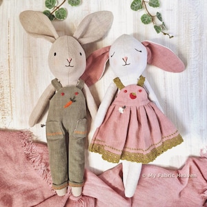 Bunny toy and clothes easy sewing pattern PDF. 40cm/16" fabric rabbit step-by-step photo-tutorial stuffed animal soft toy -My Fabric Heaven
