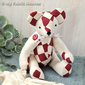14" Patchwork Memory Bear PDF Sewing Pattern, Jointed Keepsake Teddy, Sew A Bear Tutorial by My Fabric Heaven