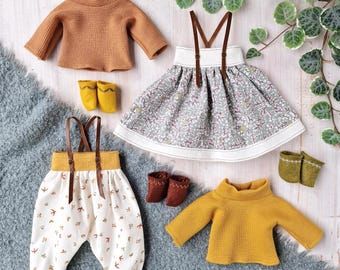 Doll clothes bundle autumn set, skirt, roll-neck sweater, trousers & ankle boots, 4 PDF sewing patterns for 40cm/16&quot; dolls My Fabric Heaven