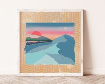 DYSTOPIAN DESERT | Square Giclèe Print - various sizes | desert sunset illustration, dreamy landscape, gifts for travellers