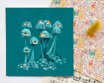 MUSHROOMS | Mini Square Giclée Print Fine Art | 15cm x 15cm