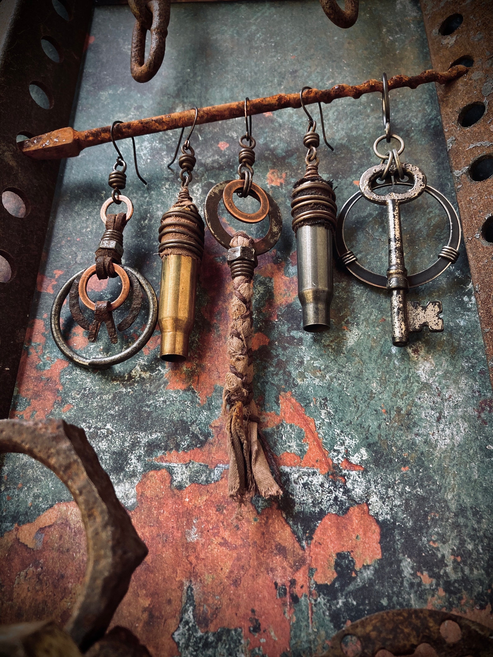 Picture of Mismatch Scavenged Industrial Wasteland Single Earrings / Antique Keys ...
