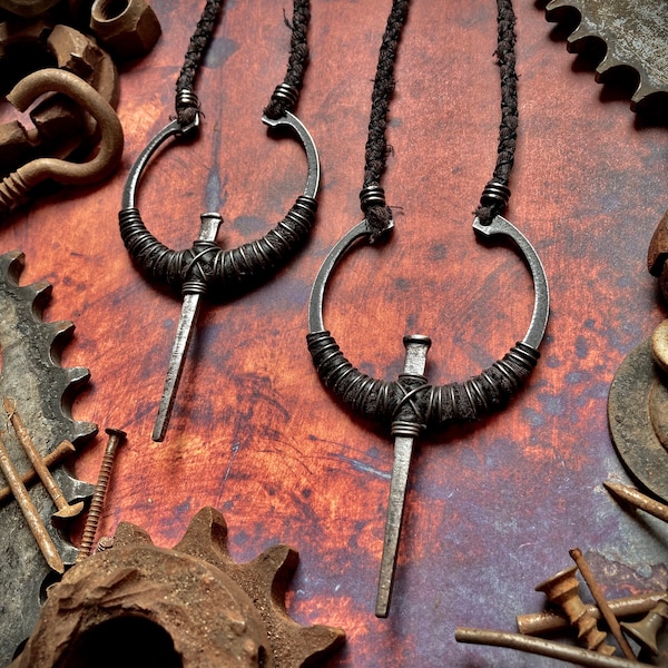 Fiend Talisman 2 - scavenged Industrial steel hardware coffin nail necklace / wasteland / dystopian / gothic / rivethead