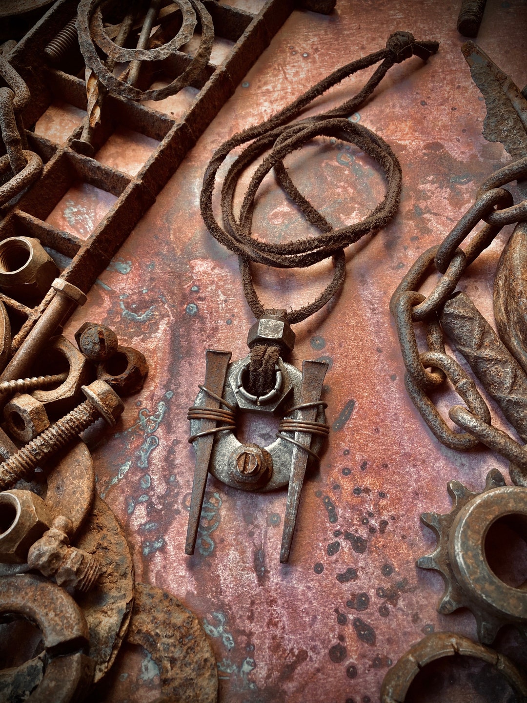Iron Ritual - Scavenged Industrial Steel Hardware Pendant Necklace ... - Scavenged Industrial Ware