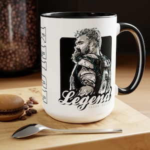 Jason Kelce "Legend" Eagles Center #62 Tribute Mug - Artistic Hand Drawn Portrait, 15 oz Two-Toned Ceramic, Gift for NFL & New Heights Fans