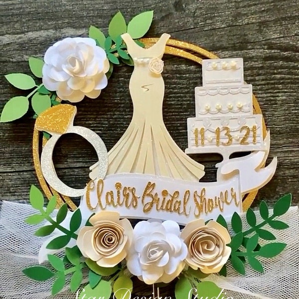 Bridal Shower Dress Cake topper, Customizable Name and date