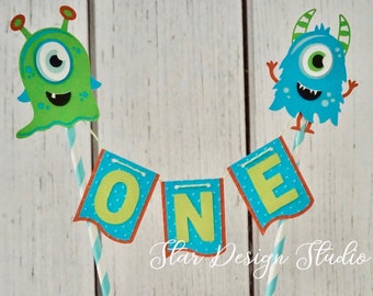 Monsters Cake topper "One" Cake Topper Birthday bunting- Any age and name available