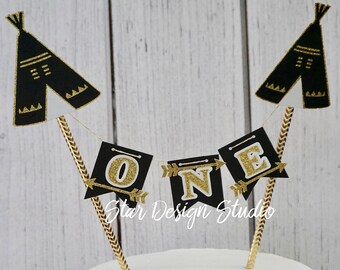 Wild One Cake topper "One" Teepee, Arrows Wild One Cake Topper Birthday bunting Series 2- Any age and name available