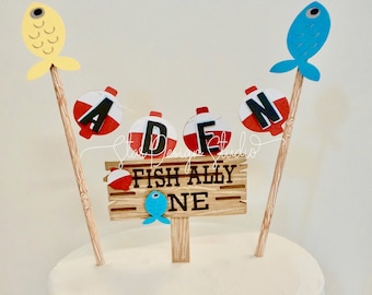 Fishing Cake topper, Ofish-ally One. Multi-color bunting