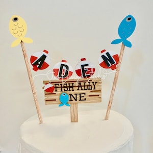 Fishing Cake topper, Ofish-ally One. Multi-color bunting