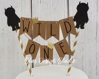 Wild One Cake topper "One" Wild One Cake Topper Birthday bunting- Any age and name available