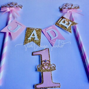 Princess Cake Topper, Glitter Gold and Pink. Princess Crown Cake Topper ...