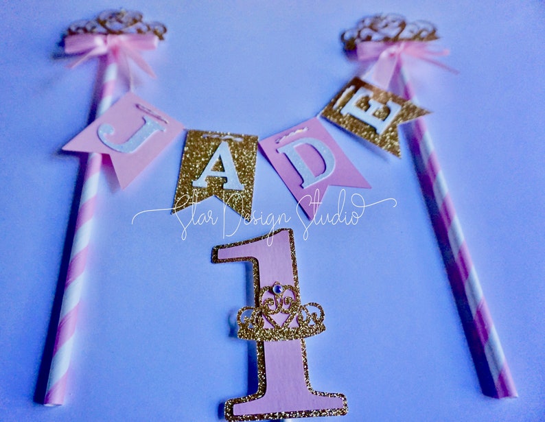 Glitter Gold Princess Cake Topper: Pink Crown - Etsy