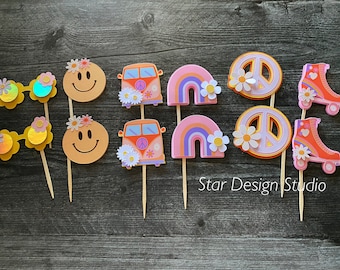 Groovy  Cupcake toppers- Groovy party decorations, 70's theme