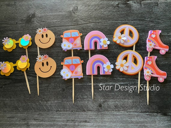 Groovy  Cupcake toppers- Groovy party decorations, 70's theme